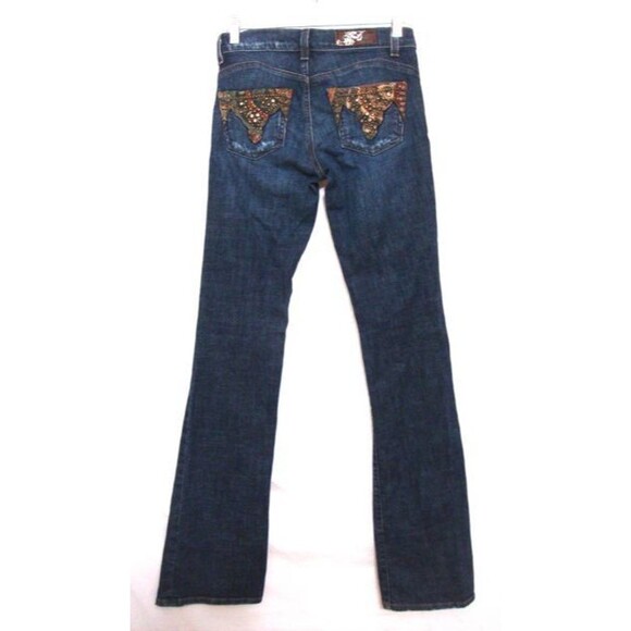 WE THE PEOPLE Embellished Stretchy Jeans Blue CRYSTAL Pockets Distressed Sz 26 - Picture 2 of 5